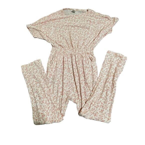 Open Edit Other - Open Edit SZ 8 Girl Pale Pink Doodle Abstract Jump Suit Long Pants Short Sleeve